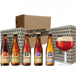 Pack combo degustación regalo estuche cervezas La Trappe 5 botellas 33cl + 1 vaso - Cervezasonline.com