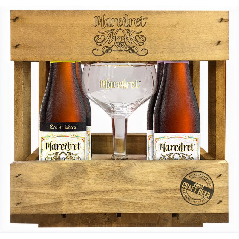 Estuche Madera Maredret 4 Botellas 33cl + Copa